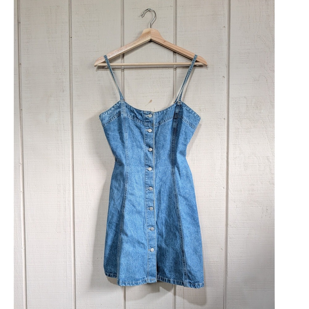 Vintage 90s Denim Skater Dress Button up‎ Western Mini